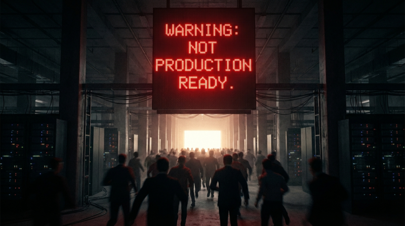 A crowd rush past a warning sign as though it's not there